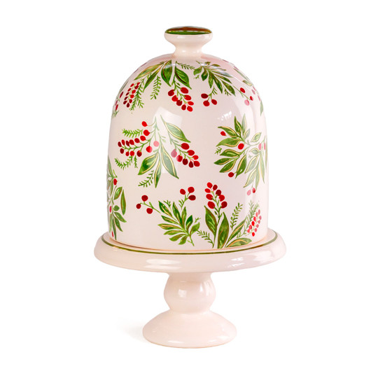 Imagem PORTA PANETONE BERRIES VERMELHAS E FOLHAS VERDES COM PÉ - CERÂMICA LUIZ SALVADOR