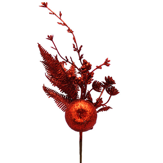 Imagem PICK DECORATIVO DE MAÇÃ VERMELHA COM GLITTER 32CM - GRILLO