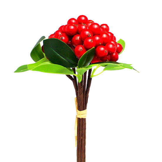 Imagem BUQUÊ DECORATIVO DE BERRIES VERMELHAS E FOLHAGEM VERDE DE PLÁSTICO 22X14CM - GRILLO