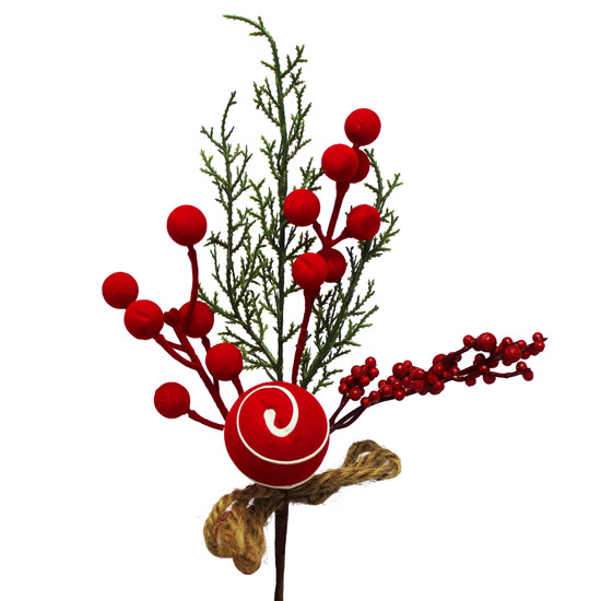 Imagem HASTE DECORATIVA DE BERRIES VERMELHAS E CANDY DE POLIÉSTER E METAL 30X12CM - TUUT