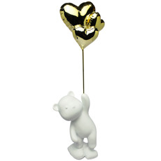 Imagem de URSO BRANCO DECORATIVO DE RESINA COM BALÕES DOURADOS 48X10X8CM - LUCATTI - Lucatti Artes E Decoracoes Ltda