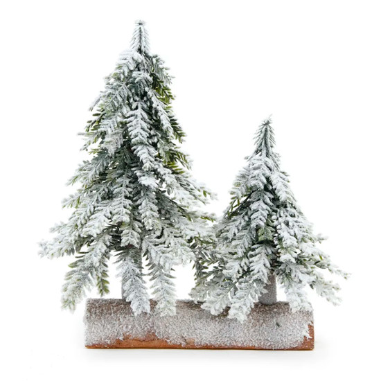 Imagem MINI ÁRVORES NEVADAS DE NATAL COM BASE DE MADEIRA 28X24X10 - CROMUS