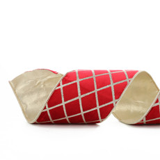 Imagem de FITA ARAMADA VERMELHA AVELUDADA COM LISTRAS PRATEADAS COM GLITTER - CROMUS - Cromus Embalagens Ind E Com Ltda