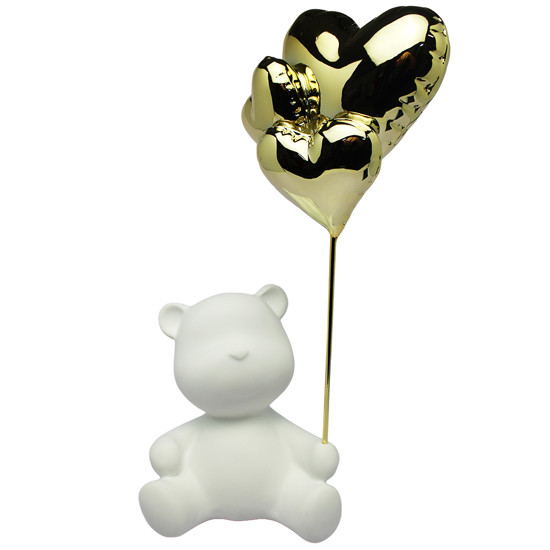 Imagem URSO BRANCO DECORATIVO DE RESINA COM BALÕES DOURADOS 30X14X10CM - LUCATTI