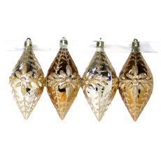 Imagem de CONJUNTO 4 PINHAS NATALINAS TRABALHADAS DE PLÁSTICO METALIZADO COM GLITTER - CROSS - Cross Comercial Ltda