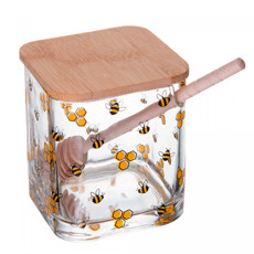 Imagem de MELEIRA BEE DE VIDRO COM TAMPA DE BAMBU 9,5X8X8CM - LYOR - Coliseu Presentes Ltda