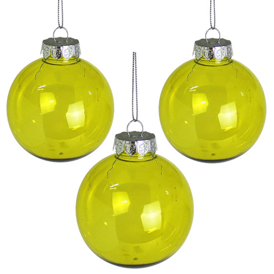 Imagem BOX COM 3 BOLAS DE NATAL AMARELO PISTACHE TRANSPARENTE EM PLÁSTICO 8CM - GRILLO