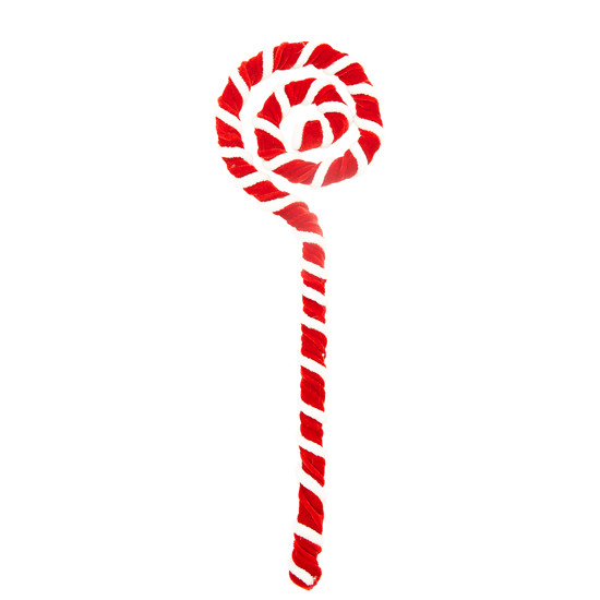 Imagem BENGALA CANDY VERMELHA E BRANCA DECORATIVA DE TECIDO E METAL 39CM - TOKDACASA