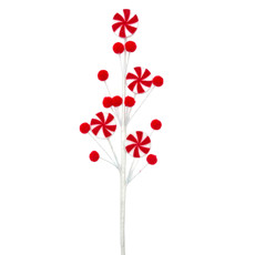 Imagem de HASTE DECORATIVA FLOCOS POMPOM VERMELHO E BRANCO EM POLIÉSTER 45X12CM - GRILLO - Grillo Ltda