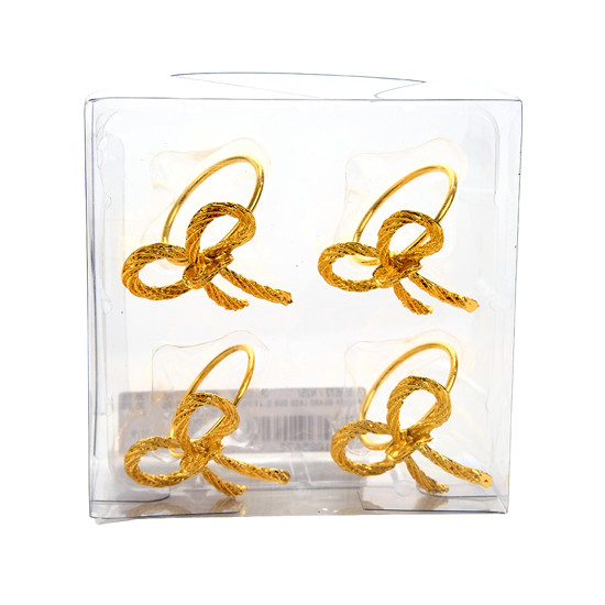 Imagem CONJUNTO 4 ARGOLAS PARA GUARDANAPO FORMATO LAÇO DOURADO DE METAL 4,5CM - CROMUS