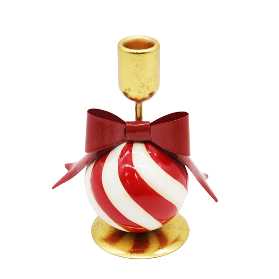 Imagem CASTIÇAL NATALINO DECORATIVO DE METAL DOURADO COM LAÇO VERMELHO - TOKDACASA