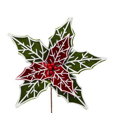 Imagem de HASTE DE POINSÉTIA VERDE E VERMELHA COM BERRIES DE TECIDO E METAL 35CM - TOKDACASA - Cromus Embalagens Ind E Com Ltda