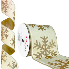 Imagem de FITA NATALINA ARAMADA BRANCA E DOURADA 10CM X 9,14M - DINATALE - Dinatale Import Ltda