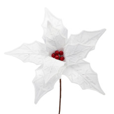 Imagem de HASTE DE POINSÉTIA BRANCA COM BERRIES VERMELHAS DE TECIDO E METAL 35CM - TOKDACASA - Cromus Embalagens Ind E Com Ltda