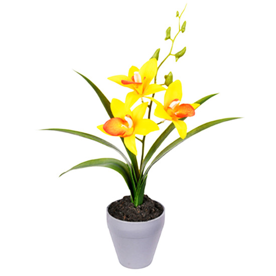 Imagem ARRANJO DECORATIVO DE ORQUÍDEA DENDROBIUM AMARELO DE PLÁSTICO NO POTE - GRILLO