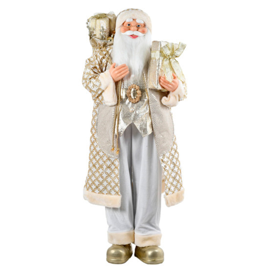 Imagem PAPAI NOEL DECORATIVO CHAMPAGNE E PRATEADO DE PLÁSTICO E ALGODÃO 120CM - GRILLO