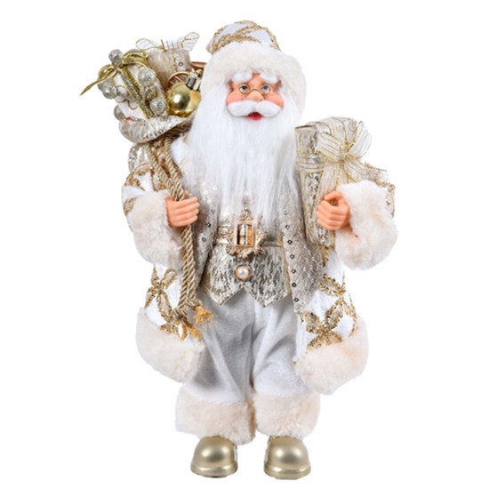 Imagem PAPAI NOEL DECORATIVO DE PLÁSTICO E ALGODÃO CHAMPAGNE E CINZA 30CM - GRILLO