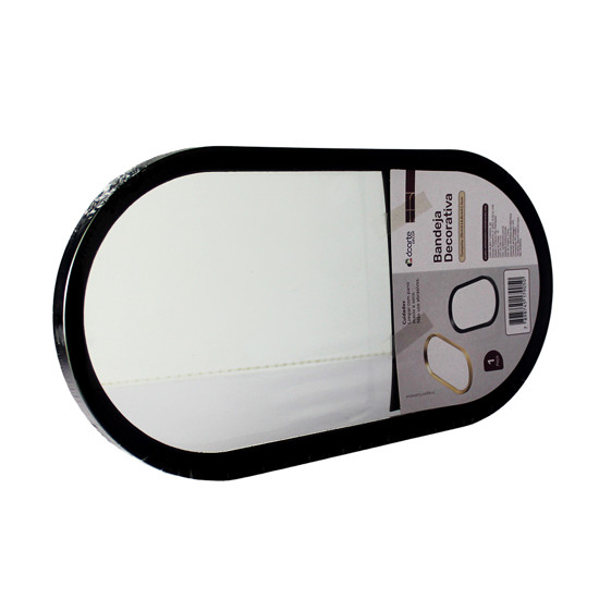 Imagem BANDEJA OVAL PRETA ESPELHADA DECORATIVA DE POLIPROPILENO E VIDRO 28X15CM - DCARTE