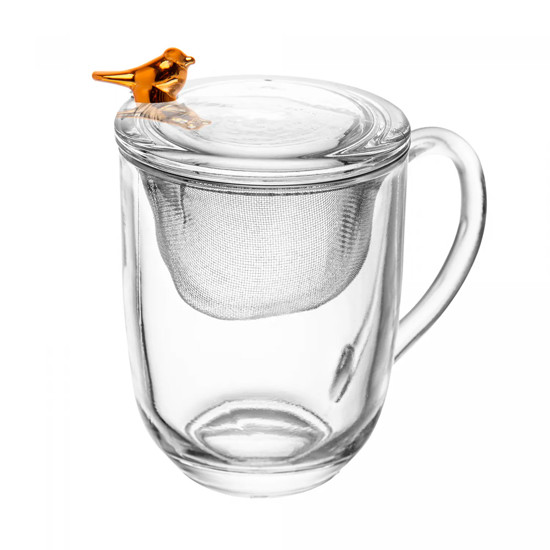 Imagem CANECA COM TAMPA E FILTRO GOLDEN BIRD 350ML CRISTAL 12X15X8CM - WOLFF